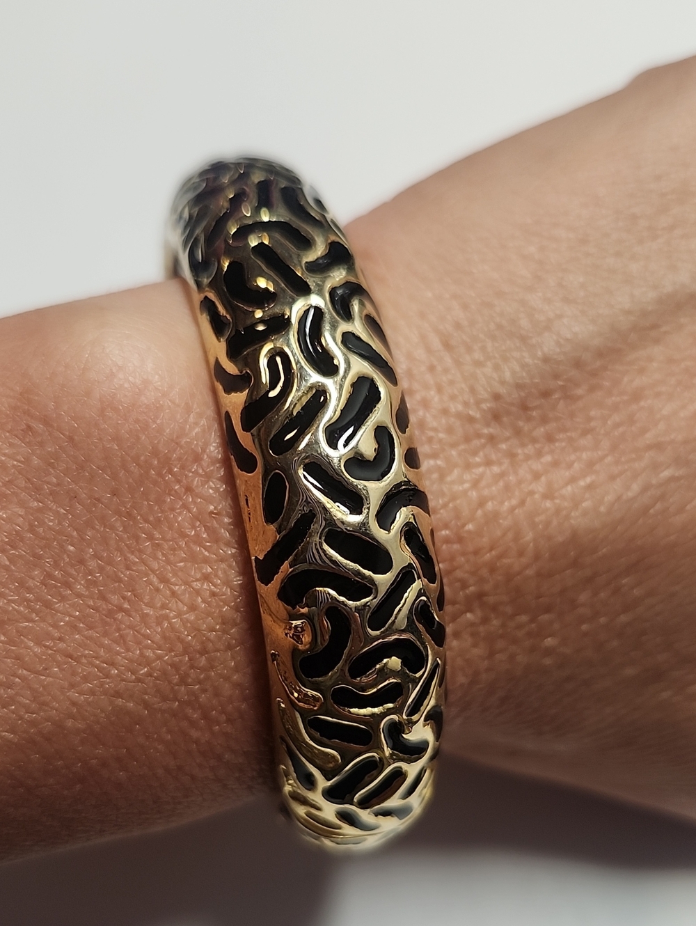 Gold And Black Hinged Bangle Bracelet